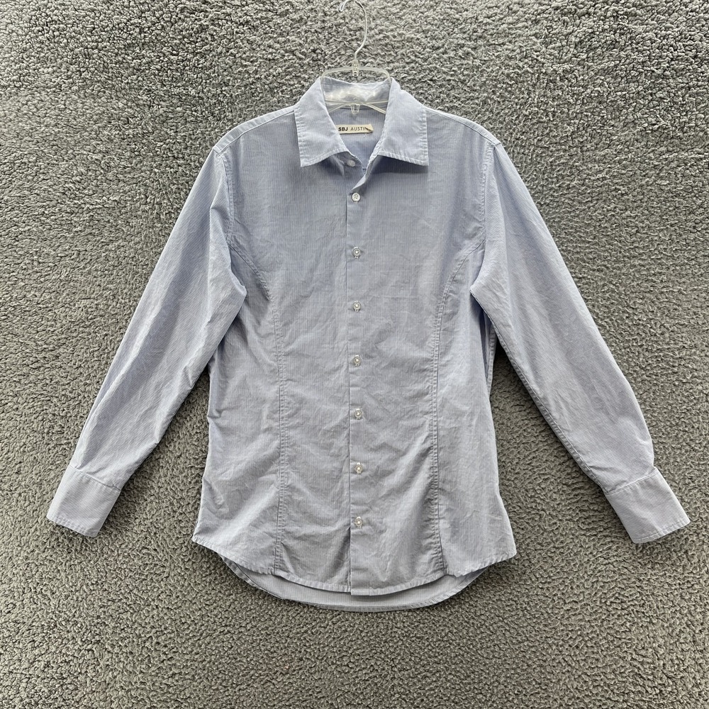SBJ Austin Shirt Women XS Blue Stripe Button Up Long Sleeve Slim Career Classic